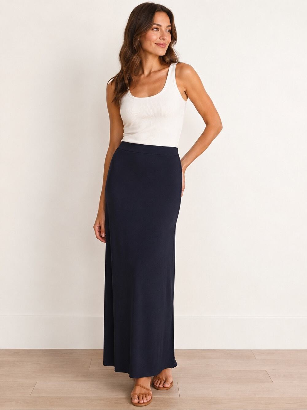 Vintage Lauren Ralph Lauren Navy Blue Rayon Maxi Skirt Size S Y2K Classic